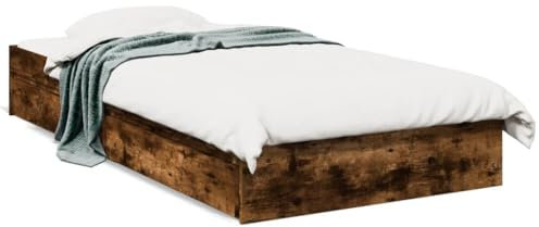 Hommdiy Bettgestell mit Schubladen Holzwerkstoff Doppelbett mit Schubladen, Bettrahmen, Einzelbett aus Holz,Räuchereiche,90 x 200 cm