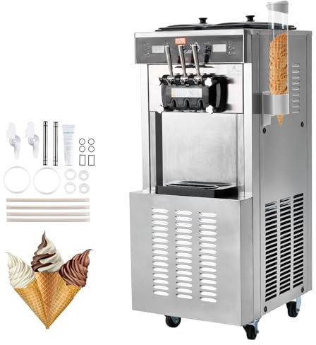 VEVOR Macchina per Gelato Professionale 34-44 L/h 1850 W 3 Gusti, Macchina per Gelato Commerciale Tramoggia 2x9 L, Pannello LED, Utilizzo Monobombola Disponibile, Refrigerazione Notturna, Snack Bar