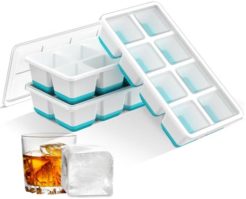 Fadroky Eiswürfelbehälter mit Deckel, Eiswürfelform Groß 3 Stück, 24 Eiswürfel silikon Flexible BPA Frei, wiederverwendbare eiswürfelformen für Whisky, Cocktails, Getränke, Ice Cube Tray (Blau)