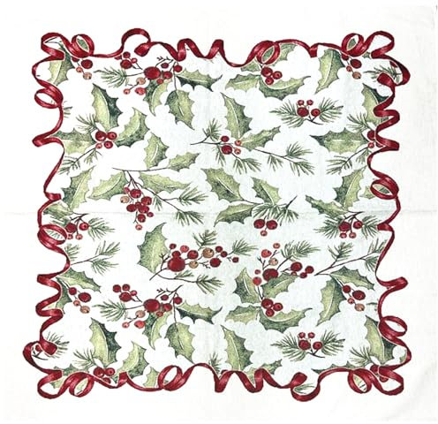 IL MAGGIOLINO | Weihnachten Tischdecke, Tischwäsche Winter Xmas Küche Tisch Dekoration 100x100 cm, Neues Lurex-Stechpalmen-Muster in Gobelin-Stoff, Made in Italy
