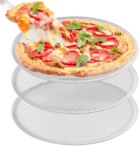 Suimlmta Teglia per pizza da 33 cm, in alluminio, antiaderente, rotonda, per forno, casa, ristorante, confezione da 3