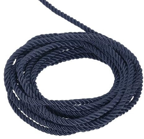 sourcing map Twisted Cord Trim, 5 Yard 5mm 3-Ply Twine Braided Rope Shiny Thread String for Craft Gift Bag Curtain Christmas Decor, Navy Blue - 5m