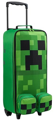 Minecraft Koffer Kinder, Faltbarer Trolley Tasche mit Rollen, Creeper Kinderkoffer Reisekoffer Kinder 64x17x25cm, 17L (L64cm x W25cm - 17L, Grün)