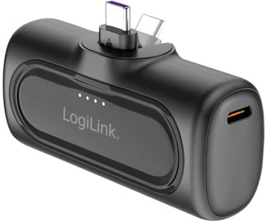 LogiLink PA0349 - Kompakte Powerbank mit 5000 mAh und 6-Fach Schutz, 2X USB-C, Schnelladefunktion, Farbe: Schwarz