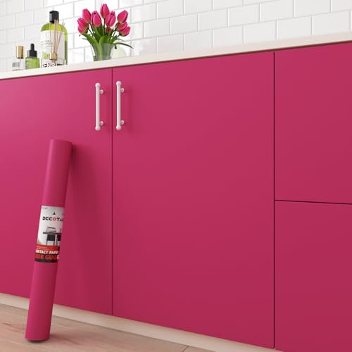 Decotalk Rosa Wandtapete Selbstklebende Tapete 40x500cm Wandfolie Selbstklebend für Möbel Wände Schränke Schlafzimmer Home Decor Matt Tapete Selbstklebend Vinylfolie Pink Peel and Stick Wallpaper