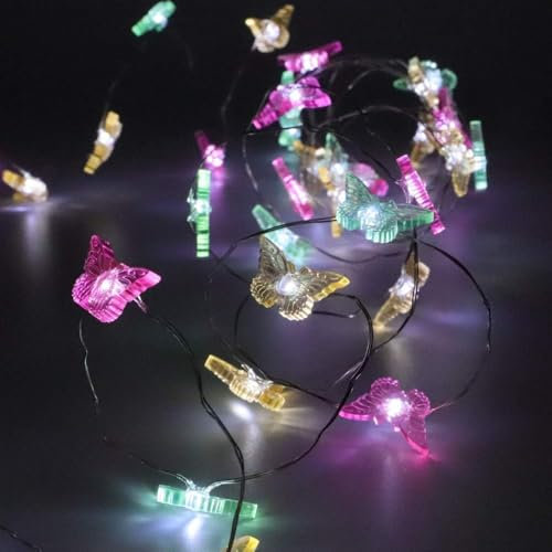 YeahBoom Lichterkette Schmetterling,5M 50LED Farbiger Schmetterling Lichterkette Batteriebetrieben,Frühling Deko für Innen und Außen,Lichterkette Deko für Garten Balkon Valentinstag Hochzeit Party