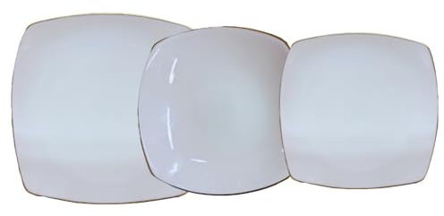 Omniacasa Gold Line, Set di Piatti Quadrati in Porcellana, 40 Pezzi, Bianco con Bordo Oro, Servizio per 12 Persone