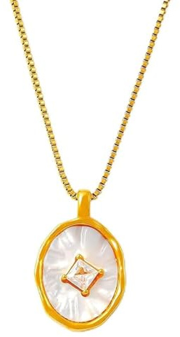 crayfomo Or ovale coquille de mer pendentif collier minimaliste géométrique Vintage bijoux cadeaux pour les femmes