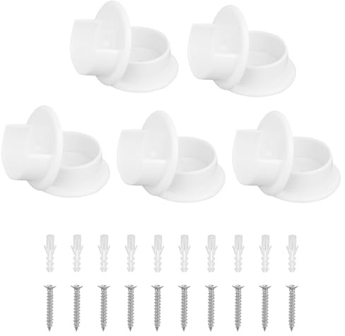 Tinoaly 10stk Kleiderstangenhalterungen, Kunststoff Kleiderstangenhalter für 3,5cm Stangen Weiße Kleiderstangenhalterung mit Schrauben und Dübeln für Zuhause Badezimmer Vorhänge Bekleidungsgeschäfte