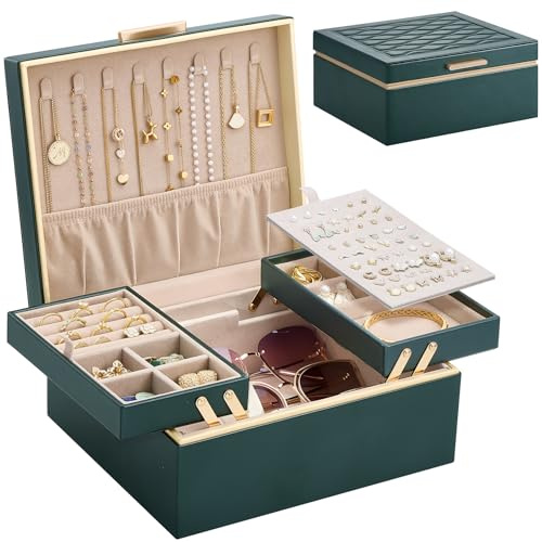 Lolalet 2 Ebenen Schmuckkästchen Schmuckbox Jewelry Organizer für Damen | Schmuckaufbewahrung Schmuck Organizer Schmuckkoffer für Halsketten Ringe Ohrringe Armbänder