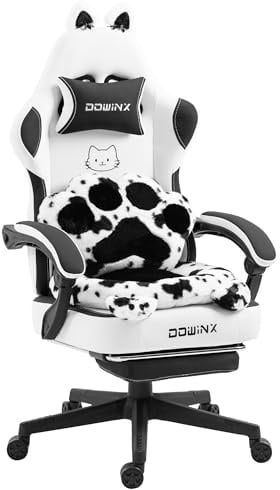 Dowinx Sedia da gaming ergonomica con poggiapiedi, sedia da gaming in tessuto, design senza ali, sedia da gaming regolabile e per PC, per adulti, bianco e nero