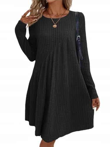 Sukiglam Vestito Donna Maniche Lunghe Autunno Inverno Casual Girocollo Abito in Maglia Elegante Vestiti Corto Morbido Caldo Vestito Base al Ginocchio Linea A Abiti Largo Maglione Lungo per Leggings