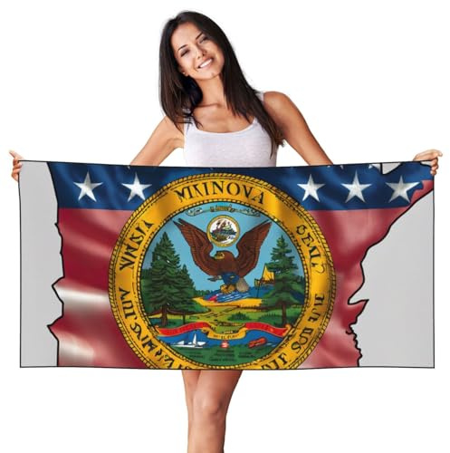 KJGvbn Abstrakte Minnesota-Flagge, Kartendruck, schnell trocknend, saugfähig, Strandtuch, weich und leicht, Pool-Cabana-Handtuch, 140 cm x 70 cm, für Urlaub, Reisen und Schwimmen
