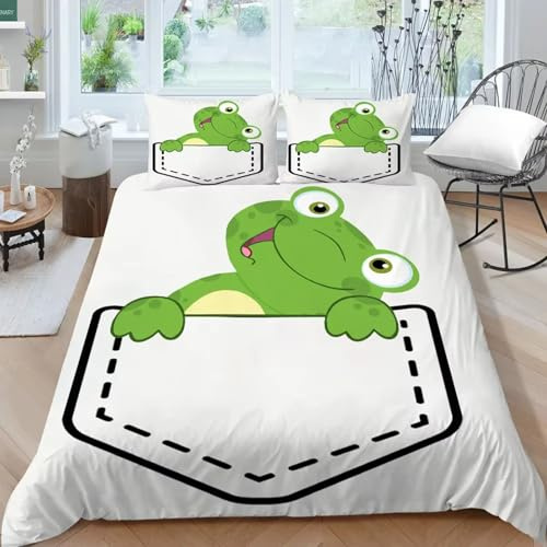 SJSXWQN Bettwäsche 135x200 GrüNer Frosch Bettwäsche-Set mit Reißverschluss Schließung für Kinder Mädchen Weicher Atmungsaktive Mikrofaser Bettbezug + 2 Kopfkissenbezug 80x80 cm