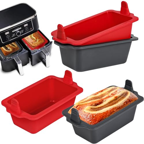webake Air Fryer Loaf Tin 4 Pcs Mini Silicone Bread Mould for Dual Air Fryer Baking Tray Silicone Loaf Tins for Baking Breads, Loaves, Cakes, 14.5 x 8.3 x 5.5cm