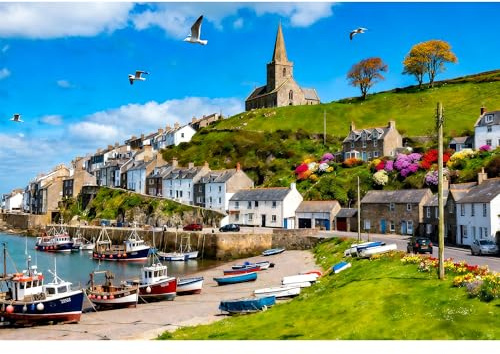 1000 Pieces Jigsaw Puzzle for Adults -Seaside Village Puzzle for Adults 14+ - Recycled Paper Jigsaw Puzzle 1000 Pieces - Fun & Challenging Educational Family Game Great Gift Idea, 70 * 50cm