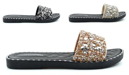 Womens Glitter Sliders Girls Glitter Sliders Ladies Sparkle Sandals Size 4 Girls Sparkly Flop Flops Size 6 Womens Flip Flops Ladies Slip On Mule Sandals Sizes 3-8 Silver/Black/Rose Gold