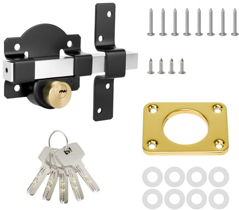 VickyHome Long Throw Gate Lock 50mm Both Side Lock Door, Stainless Steel, for Wooden Garden Door/Gate, 5 Keys