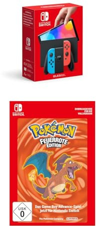 Nintendo Switch (OLED-Modell) Neon-Rot/Neon-Blau + Pokémon Feuerrote Edition - Download Code