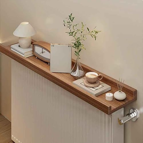 HLTQL White Radiator Shelf No Drilling Floating Radiator Shelves No Drill,Household Top Shelf,Concealment Panel, Support Stand, And Anti-Discoloration Radiator Guard(C,120X12cm)