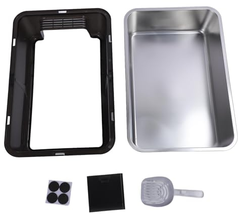 Enclosed Stainless Steel Cat Litter Box Top Entry Anti Splashing Extra Large Metal Kitty Litter Box Toilet for Indoor Cats Large Cats and Kittens. (Black)
