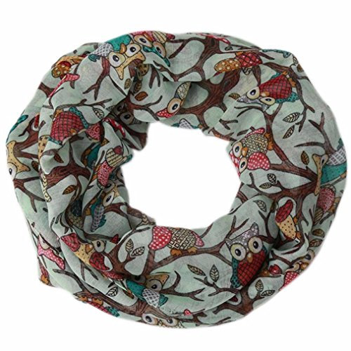 TUDUZ Schal Damen, Loop Schlauchschal mit Eule Muster Print Schal Wrap Schal (50cm * 170cm, Grün)
