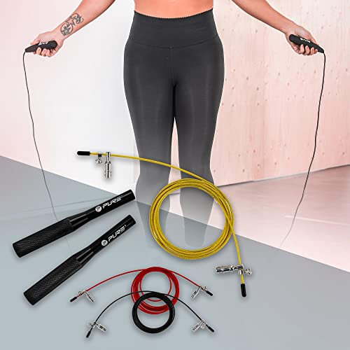 Pure 2Improve Springseil Speed Rope mit 3 verstellbare Stahlseilen für Fitness Crossfit Boxen, Sprungseil mit Kugellager/Anti-Rutsch Griffe, Jump Rope Skipping Seil Seilspringen, für Kinder/Erwachsene