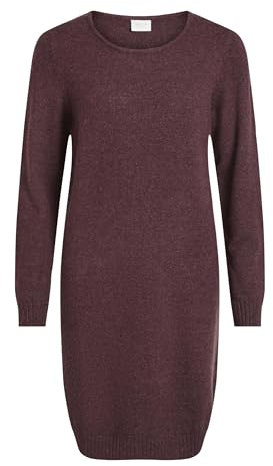 VILA CLOTHES Damen Bleistift Kleid VIRIL L/S KNIT DRESS - NOOS 14042768, Knielang, Einfarbig, Gr. 36 (S), Rot (Winetasting Detail:Melange)