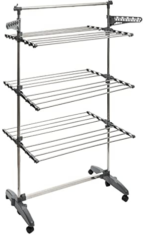 5 five simply smart 5Five – Sinai 24 m Wäscheständer mit 6 Rollen – 3 Ebenen, Teleskopstange, große Trockenfläche, faltbar und leicht zu transportieren – Tragkraft: 40 kg