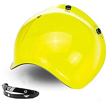 Blasen-Visier mit 3 Knöpfen, klappbar, Gelb, universal für Jet-Helm, kompatibel mit Helmen Biltwell Bell DMD Bandit AFX Nolan AGV.