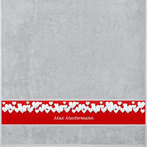 Manutextur Duschtuch mit Namen - personalisiert - Motiv Liebe - Herz - viele Farben & Motive - Dusch-Handtuch - hellgrau - Größe 70x140 cm - persönliches Geschenk mit Wunsch-Motiv und Wunsch-Name