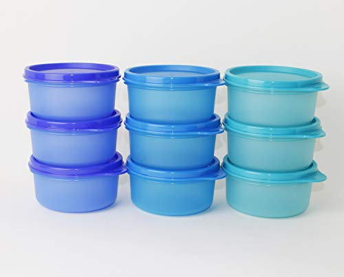 TUPPERWARE TW Kühlschrank Hit-Parade Julchen 9X 200ml Dunkelblau, Blau, Türkis + Mehlschaufel Weiß