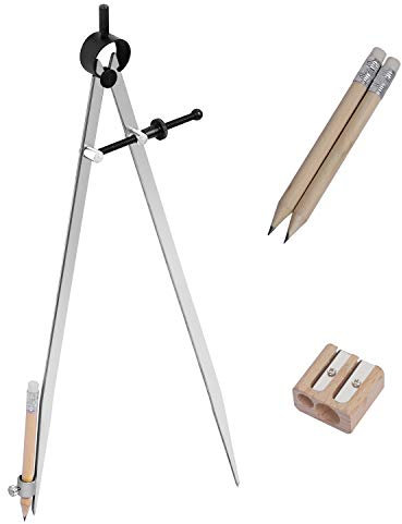 KEILEOHO 30,5 cm Kompass für Geometrie, professioneller Präzisions-Kompass, Bleistifthalter mit extra 3 Bleistiften und 1 Spitzer, verstellbare Flügel-Trennwand für Holzarbeiten, Zeichnen, Zeichnen