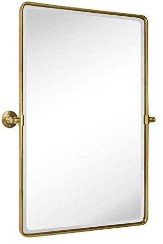 TEHOME 27 x 35'' Gold Pivot Mirror Brushed Champagne Gold Tilt Rectangle Bathroom Mirror Tilting Beveled Vanity Mirrors for Wall