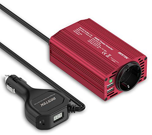 BESTEK Konverter 300 W Wechselrichter Metall 12 V 220 V mit Zigarettenanzünder-Ladegerät USB-PD 18 W, Stromtransformator mit 1 französischer Steckdose und 2 USB-Ports für Auto und LKW