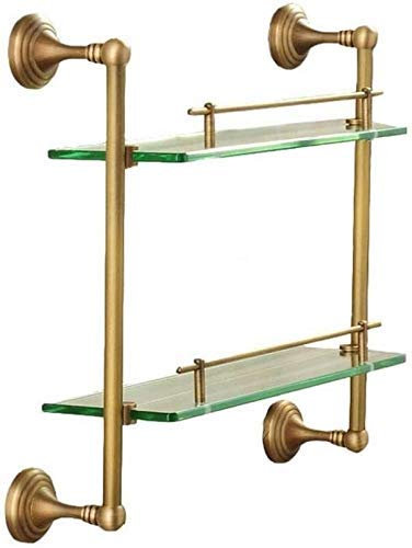 WLVG Duschregal Doppelschichtiges Kupfer Wandregal aus Glas Glasregal Badezimmer Duschregal Duschregale aus gehärtetem Glas