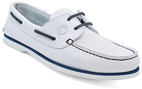 Seajure Scarpe da Barca da Uomo Sauvage in Pelle Bianca e Blu Navy