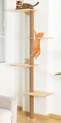 Árbol para gatos montado en la pared, poste rascador alto para gatos de interior, torre de escalada, muebles de pared de madera para gatos, 73 pulgadas
