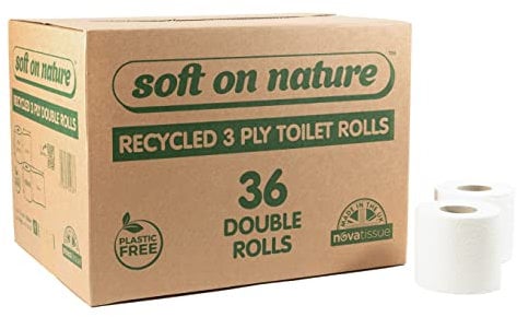 36 Double Rolls | Soft on Nature Eco Toilet Tissue Paper | 3PLY Recycled Sustainable | Plastic Free | UK Made