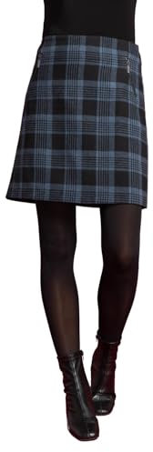 Roman Originals Short Skirt for Women UK Ladies Brushed Lined Stretch A-Line Winter Autumn Smart Casual Mini Fitted Bodycon Jersey Pull On Elasticated Waist Work Party - Blue Black - Size 20