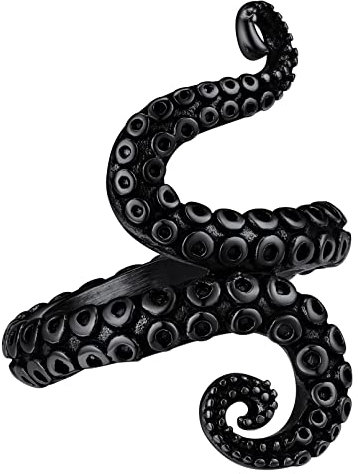 FaithHeart Herren Damen schwarz Fingerring in Größe 62 Punk Retro Siegelring Vintage Krake Ring Partnerring Freundschaftsring für Paar Pärchen