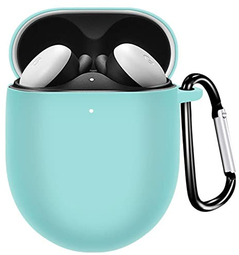 Miimall Case Compatible with Google Pixel Buds Pro 2022, [Front LED Visible] [Carabiner] Silicone Shockproof Protective Cover Case for Google Pixel Buds Pro 2022 Case-Mint Green