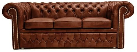 Chesterfield Original First Class Leder Schlafsofa | Sofa mit Schlaffunktion 3-Sitzer 200cm | Cloudy Caramel | Lieferzeit 2 bis 4 Wochen