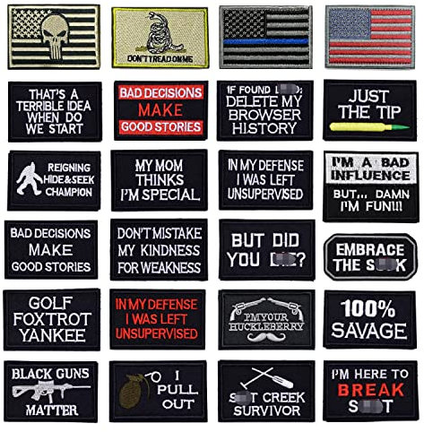 YLY Klettverschluss-Aufnäher, taktische Moral-Stickerei, bestickt, Militär, lustig, Wort-Klettverschluss, für Mützen, Taschen, Rucksäcke, taktische Ausrüstung, Motorrad-Biker-Weste, 24 Stück