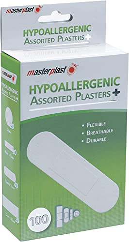 Plasters Assorted Breathable Hypoallergenic Band Aid Plasters Keeps Wounds, cuts and grazes Clean and Dry While They heal 4 Sizes (Hypoallergenic, 100)