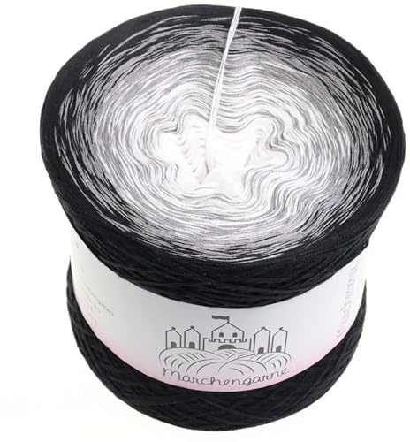 Farbverlaufsgarn Bobbel Wolle Größe wählbar Strickwolle Häkeln (Black & White - Schwarz außen, 300g/1500m - 3Fach)
