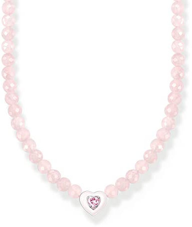 Thomas Sabo Damen Choker Herz mit Rosenquarz-Beads, aus 925er Sterlingsilber mit rundgeschliffenen Rosenquarz-Beads, Länge 42cm, KE2181-035-9-L42v