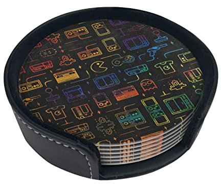 Untersetzer-Set, 6 Stück, Gaming-Motiv, Leder, Untersetzer für Getränke, Heimdekoration und Einweihungsgeschenk