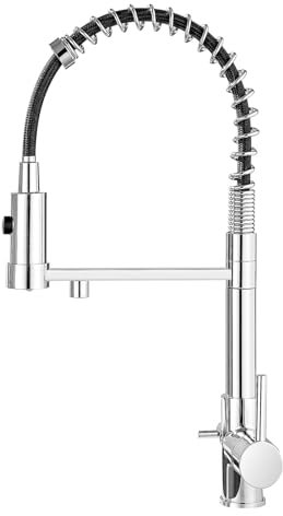 PLUSSEN Robinet de Cuisine 3 Voies, Mitigeur 3 Voies Cuisine Pivotant à 360°, Robinetterie Cuisine Eau Potable, Robinet Évier de Cuisine avec Sortie Eau Filtrée (19-Chrome)