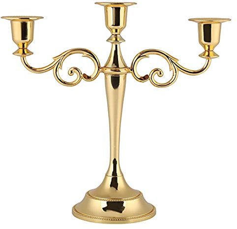 Dekaim Dreiarmiger Kerzenleuchter, Dekorative Kerzenständer, Metall-Kerzenständer, Tisch Kerzenlicht Abendessen, Hotel, Haus Dekoration (Gold)
